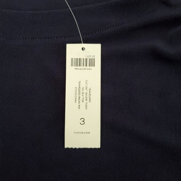 Chicos Travelers Womens Cut Out Beaded Shoulder Tunic Top Size 3 US XL Slinky - Picture 8 of 11